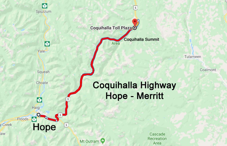 Coquihalla Highway #5 from Hope to Merritt highway closure - weather