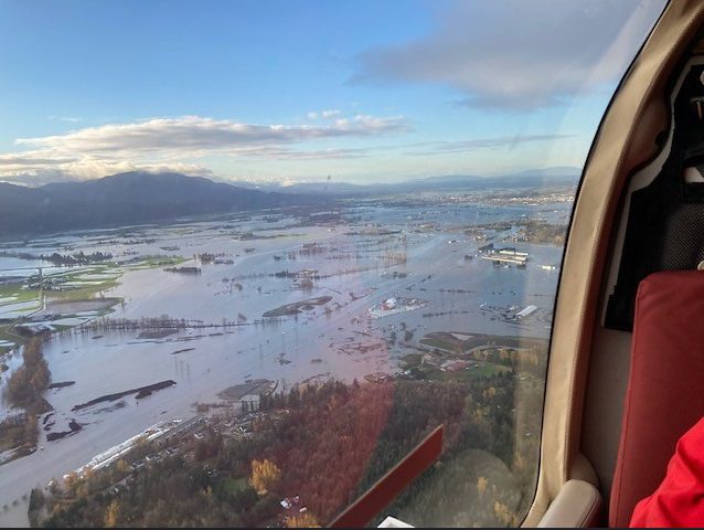Highway 1 - Aerial perspective of flooding between Whatcom and No 3 Road