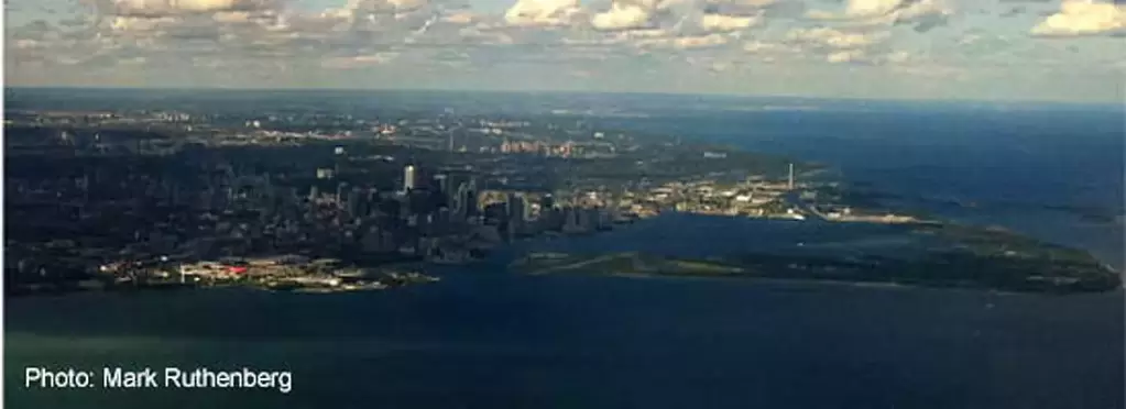 Toronto-Downtown and Island aerial view from west-sliver
